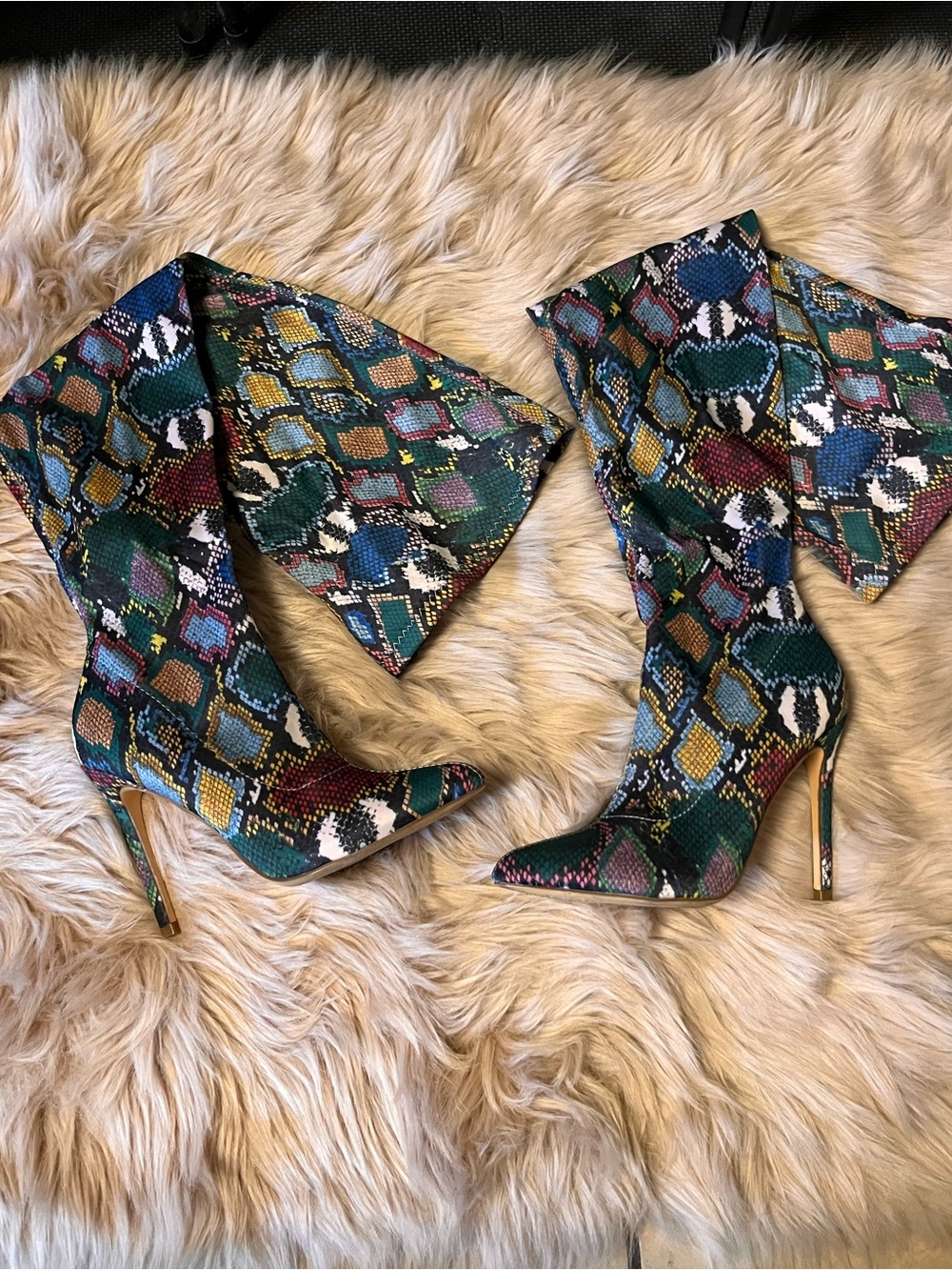 Fashion Nova Multicolor Snakeskin Over-the-Knee Stiletto Boots